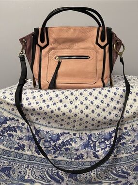 orYANY Beige Leather Satchel with Black Trim & brass hardware - Women Bags